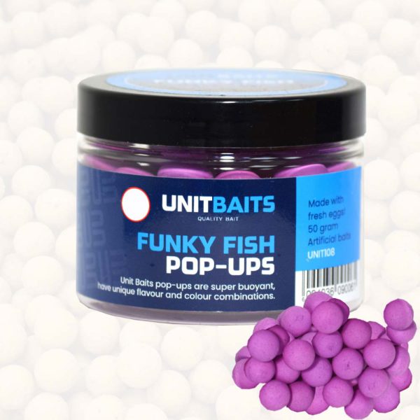 Pop Ups Funky Fish van UNIT Baits staat garant voor kwalitatief hoogwaardige pop ups. Wij hebben voor ieder type boilies bijhorende pop ups met dezelfde smaak. De pop ups hebben een geweldig drijfvermogen.