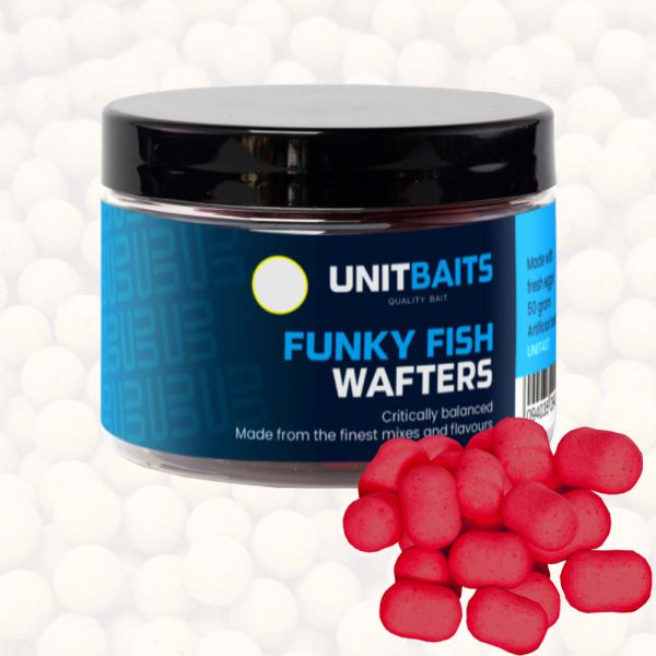 Wafters Funky Fish van UNIT Baits staat garant voor kwalitatief hoogwaardig haakaas. Wij hebben voor ieder type boilies bijhorende wafters met dezelfde smaak. Deze wafters hebben een zeer subtiel drijfvermogen, zinken op een grote haak en zijn gekleurd, getopt met een flavour en hebben de vorm van een dumbell.
